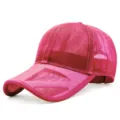 Breathable hot pink full mesh baseball cap with long sun visor and adjustable strap - Standard Size (Fits 55-59cm) / Velcro Style / Rose Red