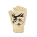 Gants beiges en laine tricotée à rabat avec motif de renne marron chaud. - Taille unique / Cerf / Beige