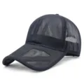 Dark navy full mesh breathable baseball cap with long brim - Plus Size (60-64cm) / Velcro Style / Navy Blue