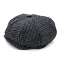 Vintage newsboy cap with blue and grey houndstooth pattern for men, autumn winter style - One Size / Blue Grey Houndstooth (No. 12)