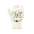 Gants mitaines convertibles en laine tricotée blanc crème avec motif de flocon - Taille unique / Style à motif flocon de neige / Blanc