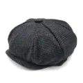 Men's newsboy cap with classic grey houndstooth plaid pattern for autumn winter - One Size / Black Grey Small Houndstooth (No. 11)