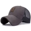 Berretto da baseball da golf in cotone grigio scuro e mesh con toppa in pelle. - Back Net style-Gray / Regolabile (Adatto per circonferenza testa 56-60cm)