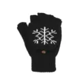 Mitaines tricotées noires d'hiver avec motif de flocon de neige blanc et bouton - Taille unique / Style à motif flocon de neige / Noir