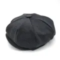 Classic dark grey newsboy cap for men, 8-panel textured wool blend style for autumn winter - One Size / Solid Dark Grey (No. 14)