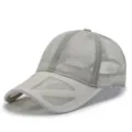 Light gray breathable full mesh baseball cap with long brim for summer outdoor sun protection - Standard Size (Fits 55-59cm) / Copper Clasp / Light Gray