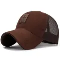 Berretto da baseball classico in cotone marrone e mesh da uomo con toppa sportiva premium - Rear net-Brown / Regolabile (Adatto per circonferenza testa 56-60cm)
