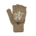 Gants sans doigts tricotés en kaki avec rabat à motif de flocon de neige blanc - Taille unique / Style à motif flocon de neige / Kaki