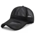 Breathable full mesh baseball cap in classic black for outdoor summer sun protection. - Plus Size (60-64cm) / Velcro Style / Black