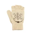 Mitaines convertibles en laine tricotée beige avec motif de flocon de neige - Taille unique / Style à motif flocon de neige / Beige