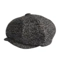 Classic men's grey plaid newsboy cap winter wool blend octagonal beret hat detail - One Size / Black White Grey Mixed Plaid (No. 15)