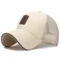 Cappello trucker beige elegante da uomo in cotone e mesh con toppa in pelle EDIKO golf - Retro in Rete - Beige / Regolabile (Adatto per circonferenza testa 56-60cm)