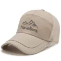 Men's khaki breathable mesh baseball cap with extended brim and mountain embroidery - Mountain Style (Hook and Loop) / Khaki