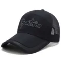 Men's navy blue breathable mesh baseball cap with extra long brim and embroidery - 1980 Number Style (Hook and Loop) / Black