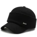 Schwarze Winter-Baseballkappe mit Ohrenklappen für Herren, dickes Baumwollfutter - Einheitsgröße(58cm) / Schwarz