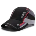 Lightweight quick-dry baseball cap with breathable mesh and long brim - Adjustable (55-60cm) / Metal Silver Buckle / Black