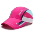 Breathable pink quick-dry sports baseball cap with extended brim and mesh panels - Adjustable (55-60cm) / Metal Silver Buckle / Rose Red