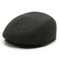 Premium anthrazitfarbene Wollmütze für Herren, ideal für Winterwärme mit dickem strukturiertem Stoff - M (56-58cm) / Kariertes Stil / Schwarz