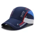 Quick-dry breathable navy blue baseball cap with long brim and mesh panels for sun protection - Adjustable (55-60cm) / Metal Silver Buckle / Navy Blue