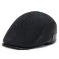 Klassische dunkelgraue Wollbaskenmütze mit hochwertigem schwarzem Lederbesatz für Herren - S (54-56cm) / PU-Spleißstil / Grau