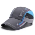 Sporty grey quick-dry baseball cap featuring breathable mesh and skate print detail - Adjustable (55-60cm) / Metal Silver Buckle / Dark Gray
