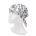 Fashionable unisex thin pirate headscarf featuring a stylish black floral print on white - One Size (55-58cm) / Leaf (White)