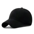 Premium men's warm wool baseball cap in black, oversized design for large head sizes - 55-59cm Head Circumference / Plain - Black (Velcro)