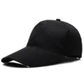 Gorra de béisbol negra clásica personalizable, sombrero de sol ajustable para hombres - 5 Paneles Negro (Hebilla de Plata)
