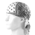 White pirate bandana headscarf with classic black paisley print shown on a mannequin - One Size (55-58cm) / Paisley (White)