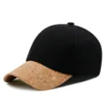 Men's winter black wool baseball cap featuring a unique cork textured brim for large heads - 55-59cm Head Circumference / Wood Grain - Black (Copper Buckle)
