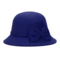 Elegant deep blue women's wool felt cloche hat featuring a stylish side bow detail - One Size Fits 56-58cm / Royal Blue with Bow
