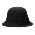 Elegant black imitation wool felt cloche hat for women featuring a classic bow detail - One Size Fits 56-58cm / Bowknot-Black