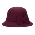 Elegant wine red wool felt cloche hat for women with a large side bow and round dome - One Size Fits 56-58cm / Burgundy with Bow