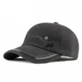 Berretto da baseball in cotone grigio scuro lavato con stemma a foglia di acero - 56-60cm / Stile Etichetta in Metallo FS / Grigio