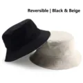 Reversible bucket hat for large head sizes, classic black and beige color combination - XL Fit 60-62cm Head Circumference / Reversible / Black and Beige