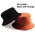 Double-sided reversible cotton bucket hat in black and orange for outdoor sun protection - XL Fit 60-62cm Head Circumference / Reversible / Black and Orange