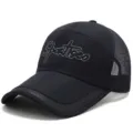 Premium black men's breathable mesh baseball cap with long brim and sport embroidery - 1980 Number Style (Hook and Loop) / Navy Blue