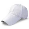 Breathable white mesh baseball cap for summer sun protection featuring a long brim. - Standard (56-59cm) / 9cm Brim / White
