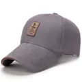 Cappellino da baseball classico in cotone grigio da uomo con toppa in pelle premium - Cotton-Grey / Regolabile (Adatto per circonferenza testa 56-60cm)