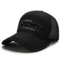 Men's summer black mesh breathable baseball cap with extended long brim for sun protection - SPORT Letter Style (Buckle) / Black