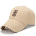 Cappellino da baseball in cotone kaki da uomo con toppa decorativa in pelle marrone. - Cotton-Khaki / Regolabile (Adatto per circonferenza testa 56-60cm)
