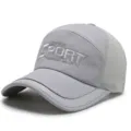 Gray mesh breathable baseball cap with an extended long brim and sport embroidery for men - SPORT Letter Style (Buckle) / Gray