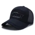 Men's mesh breathable baseball cap with extended brim for sun protection, fishing outdoor - SPORT Letter Style (Buckle) / Navy Blue