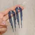Exquisite Klein Blue tassel drop earrings featuring sparkling rhinestones for an elegant look - E4322 Klein Blue (8.9cm) / Gunmetal