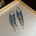 Fashionable Klein blue tassel dangle earrings with sparkling crystals for elegant women - E4320 (Klein Blue Tassel) / Gunmetal