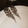 Luxury black rhinestone long tassel fringe drop earrings for elegant evening wear. - E4321 (6.5cm) / Gold + Black