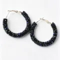 Elegant Klein blue and black shimmering hoop earrings with a textured crystal finish - E2690 (6cm) / Klein Blue + Black