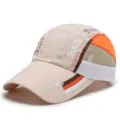 Quick-dry breathable baseball cap in beige and orange with stylish skate themed prints - Adjustable (55-60cm) / Metal Silver Buckle / Khaki