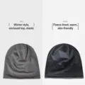 Thermal elastic checkered beanie hat with soft black fleece lining for winter warmth - One Size (56-59cm) / Fleece Lined / Dark Gray/Deep Gray Fleece