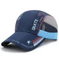 Navy blue quick-dry breathable baseball cap with printed skate style text for sun protection - Adjustable (55-60cm) / Japanese Buckle / Navy Blue